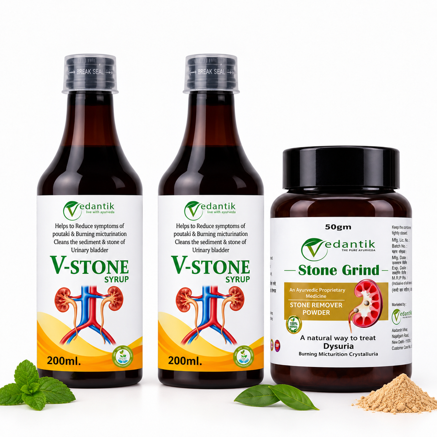1-Month Urinary Stone Care Combo – V-Stone Syrup + Stone Grind Powder